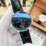 Copy IWC Schaffhausen Portuguese Black Dial Black Leather Watch 40mm
